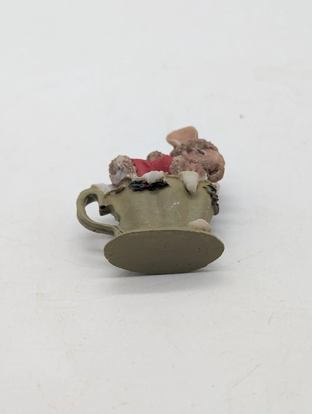 Vintage Miniature Christmas Mouse in Teacup Figurine • Whimsical Holiday Kitsch